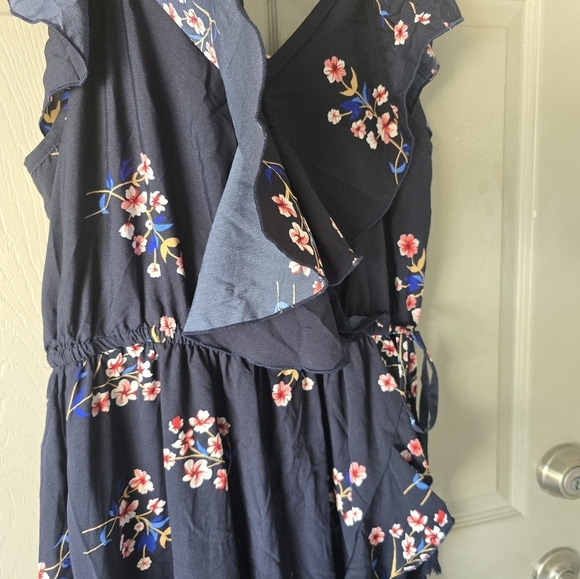 Blush Floral Maxi Wrap Dress 1X Pink Blue Women Ruffles Cottage Romantic Boho - Picture 11 of 16